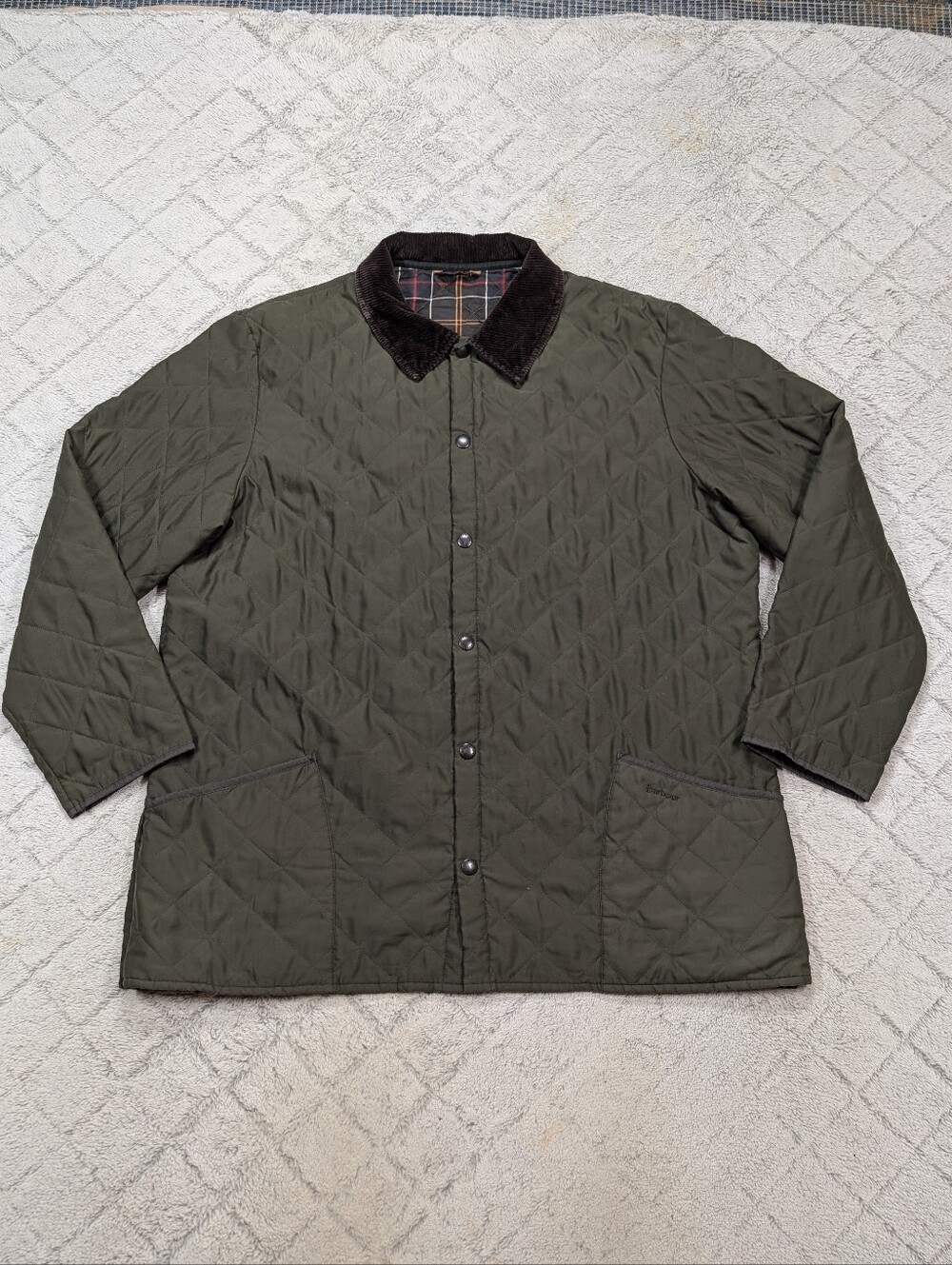 Barbour Jacket Mens XXL Green Olive Classic Eskdale Quilted Insulated Light